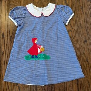 Blue Gingham Dress with Red Riding Hood Applique